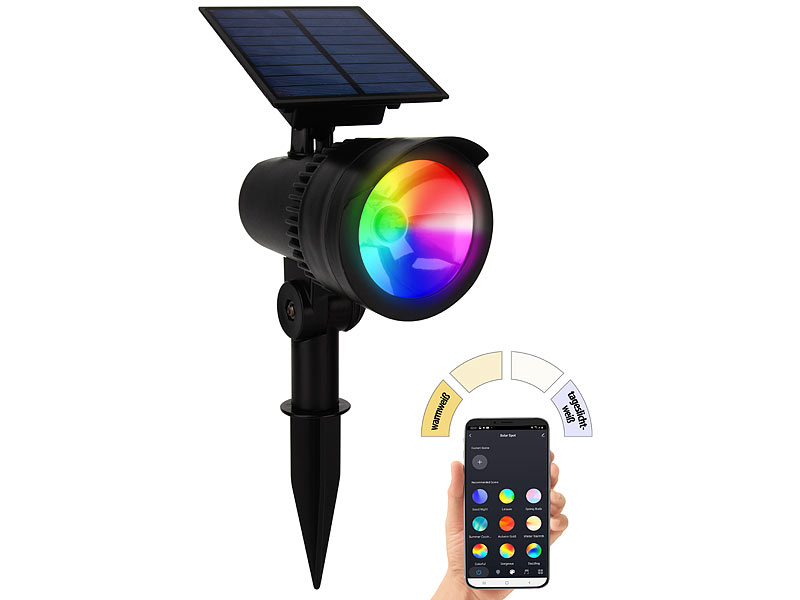 Lunartec Smarter Solar-LED-Spot LS-50.solar mit RGB-CCT, 50 lm, 1 Watt, Bluetooth, www.pearl.de Lunartec Smarter Solar-LED-Spot LS-50.solar mit RGB-CCT, 50 lm, 1 Watt, Bluetooth, www.pearl.de