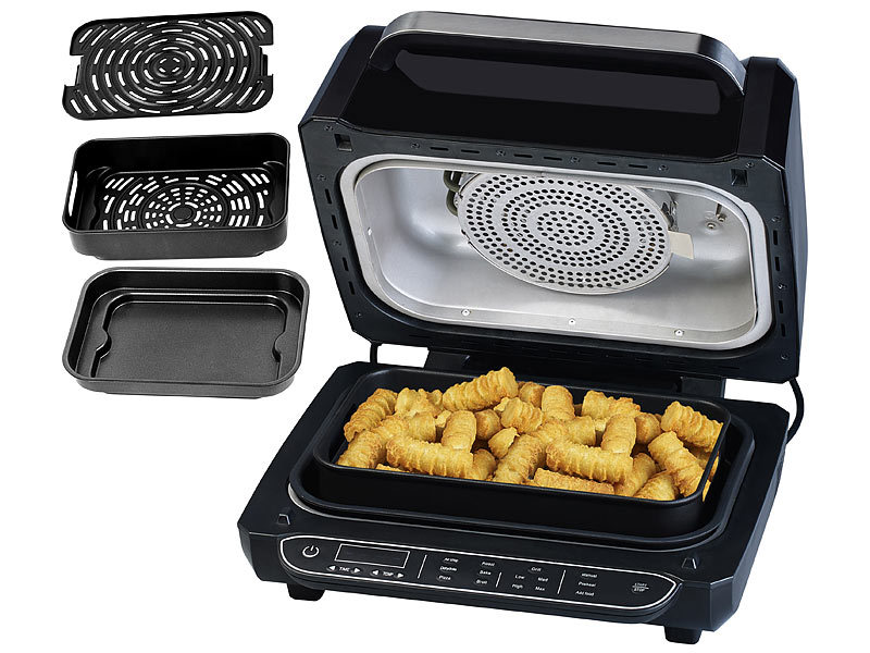 Rosenstein& Söhne Digitale 3in1-Heißluft-Fritteuse HF-395 mit Tischgrill, www.pearl.de Rosenstein& Söhne Digitale 3in1-Heißluft-Fritteuse HF-395 mit Tischgrill, www.pearl.de