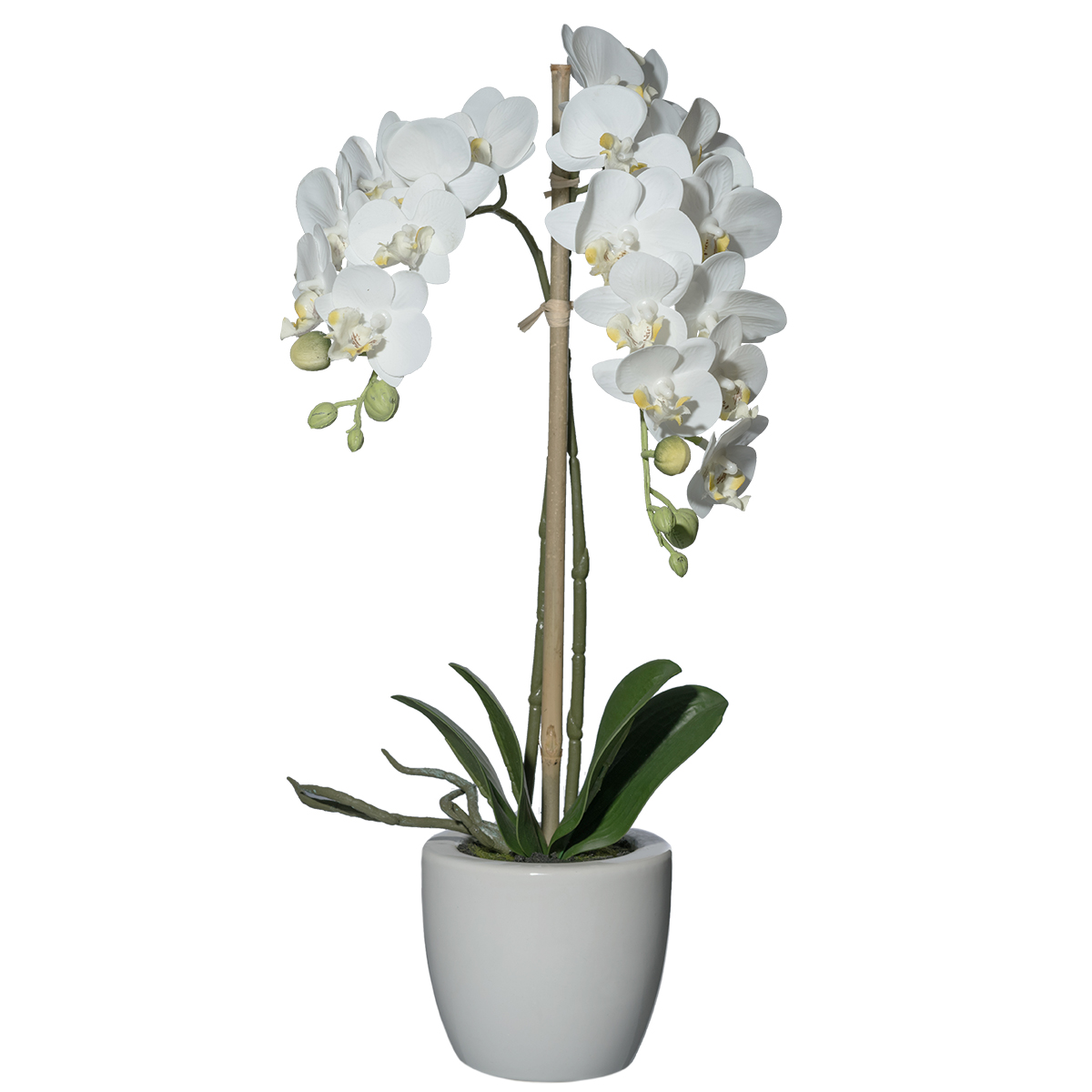 Künstliche Orchidee im weißen Topf Künstliche Orchidee im weißen Topf