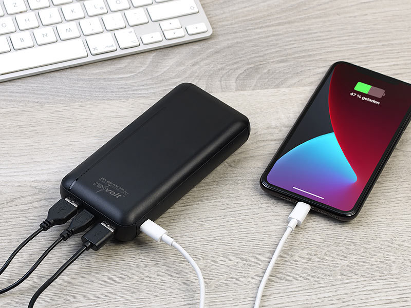 revolt Powerbank PB-195 mit 20.000 mAh, USB-C Power Delivery, QC 3.0, 3 A, 20 Watt, www.pearl.de revolt Powerbank PB-195 mit 20.000 mAh, USB-C Power Delivery, QC 3.0, 3 A, 20 Watt, www.pearl.de