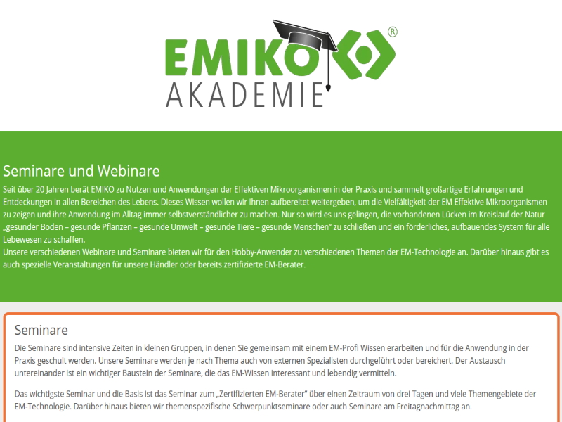 Die EMIKO Akademie Homepage (Screenshot)
