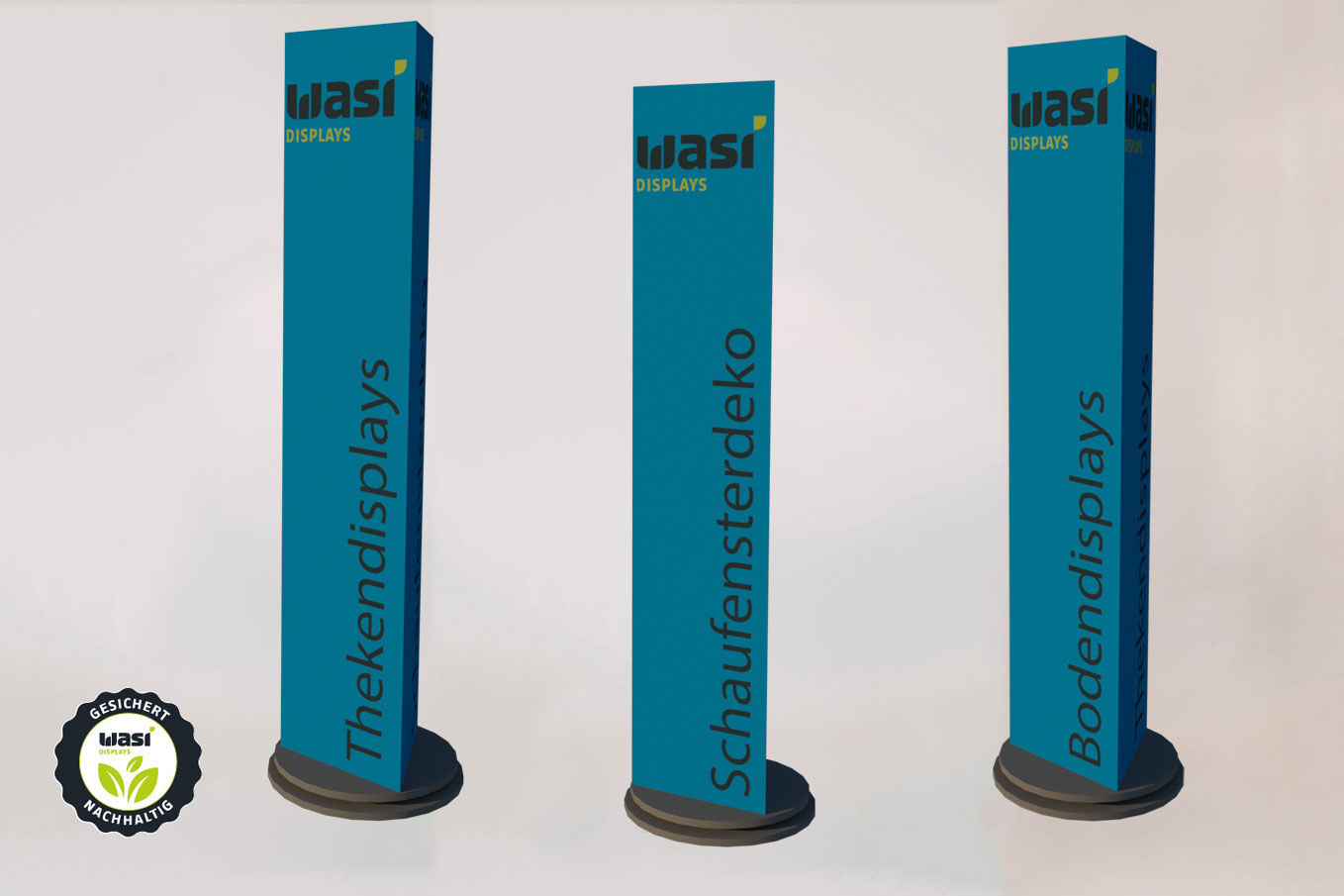 Wasi Displays fertigt elektrisch betriebene Drehsäulen für den Markenauftritt am Point of Sale.