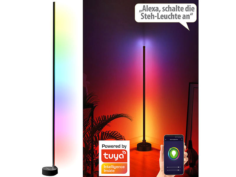 Luminea Home Control WLAN-Steh-/Eck-Leuchte mit RGB-CCT-IC-LEDs, 12 Watt, dimmbar, App, www.pearl.de Luminea Home Control WLAN-Steh-/Eck-Leuchte mit RGB-CCT-IC-LEDs, 12 Watt, dimmbar, App, www.pearl.de