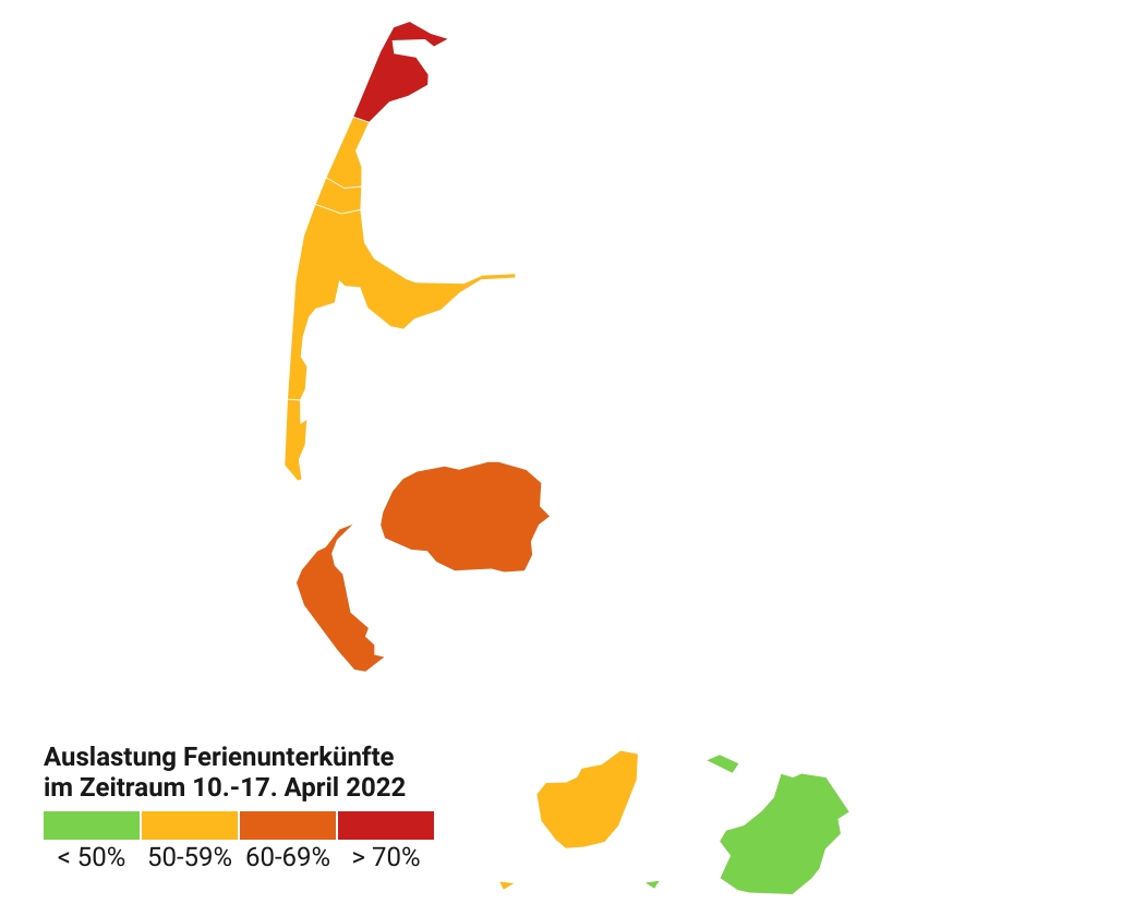 Auslastung der Nordfriesischen Inseln an Ostern (Zeitraum 10.-17. April 2022) Auslastung der Nordfriesischen Inseln an Ostern (Zeitraum 10.-17. April 2022)