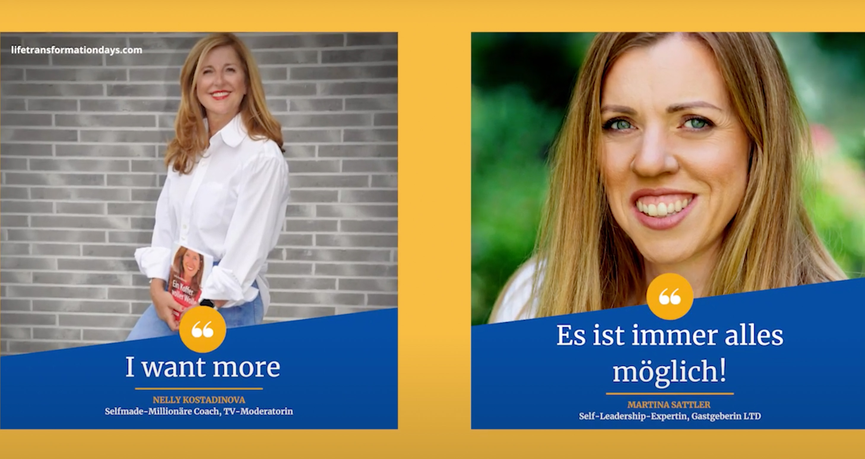 Selfmade-Millionäre Coach Nelly Kostadinova und Selfleadership-Expertin Martina Sattler veranstalten die Life Transformation Days Selfmade-Millionäre Coach Nelly Kostadinova und Selfleadership-Expertin Martina Sattler veranstalten die Life Transformation Days