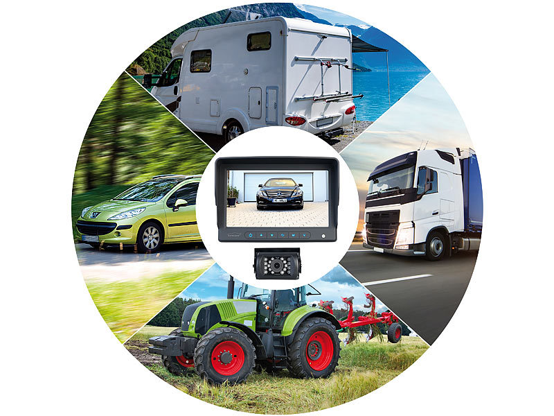 Lescars Rückfahrkamera PA-500 für Lkw mit XXL 7" (17,78 cm) Monitor, 20-m-Kabel, 170°, www.pearl.de