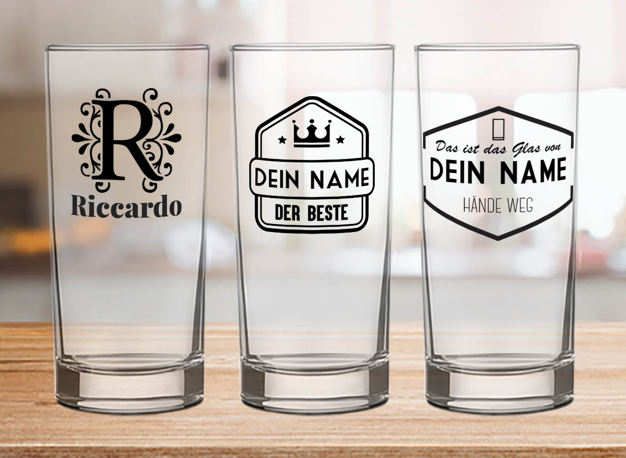 Glas mit Name schon ab 1 Stck in vielen Designs erhältlich