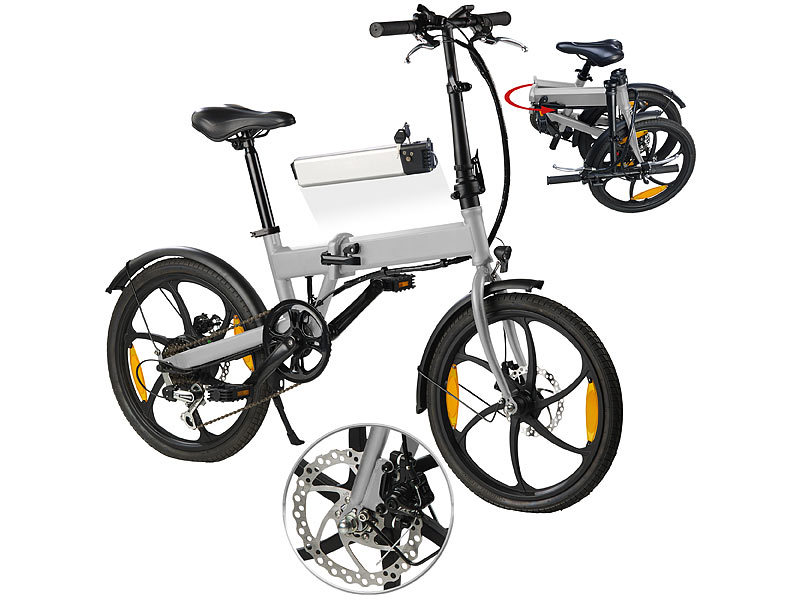 eRädle Klapp-Pedelec 20 Zoll KP-300, bürstenloser 250-Watt-Motor, 36-V-Akku, 25 km/h, www.pearl.de