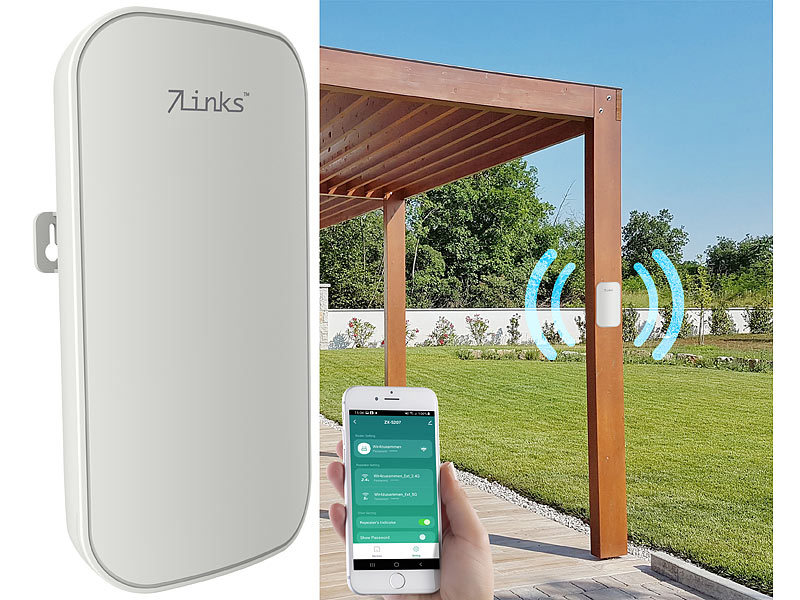 7links Outdoor-WLAN-Repeater WLR-1230 mit 1.200 Mbit/s, für 2,4& 5 GHz, App, IP65, www.pearl.de