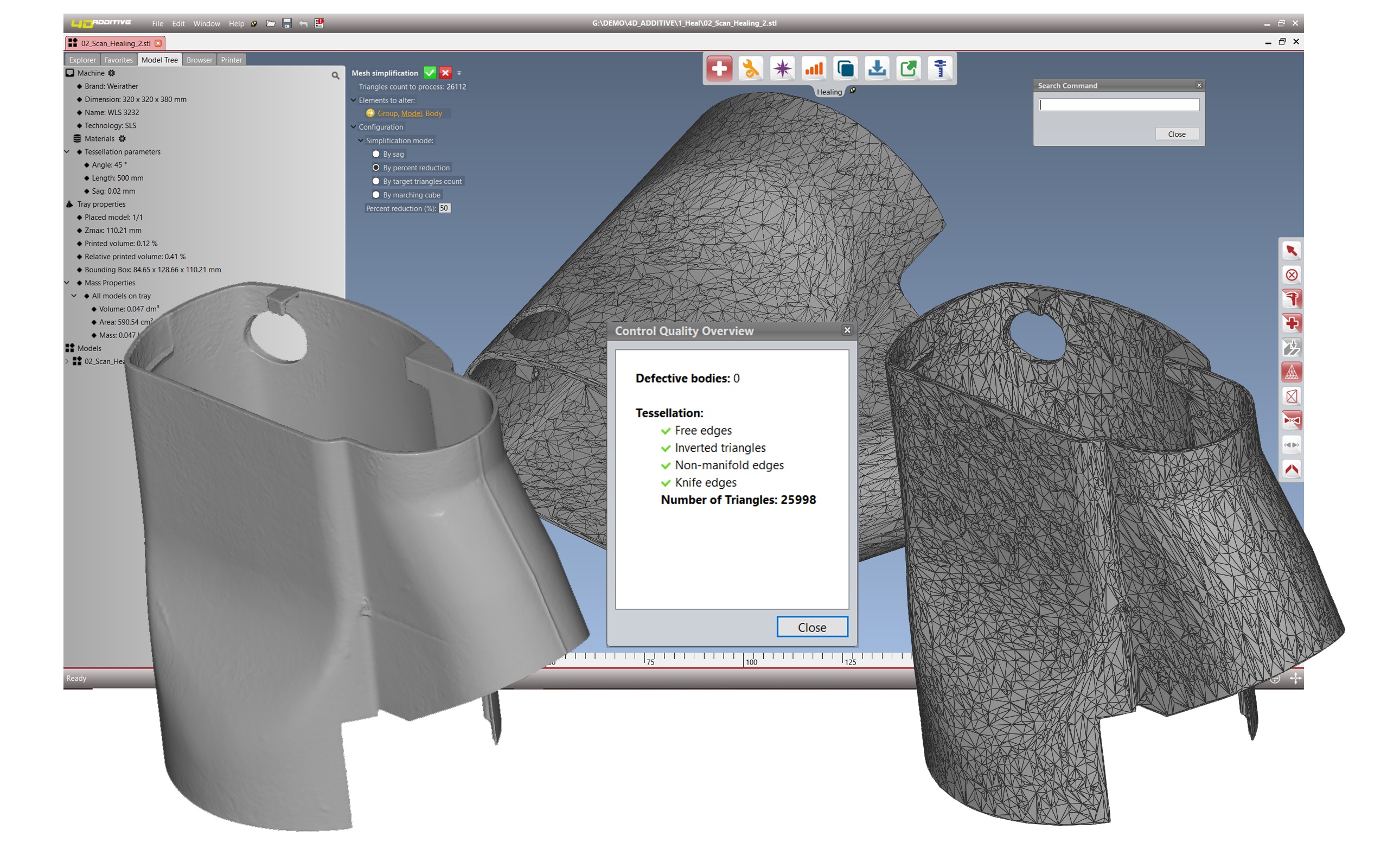 4D_Additive mit speziellen Funktionen zur Reparatur und Mesh-Vereinfachung für STL- und Scan-Daten (Bildquelle: CT CoreTechnologie)