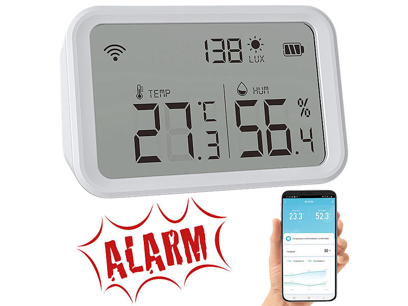 Luminea Home Control 3in1-WLAN-Sensor für Temperatur, Luftfeuchtigkeit und Helligkeit, www.pearl.de Luminea Home Control 3in1-WLAN-Sensor für Temperatur, Luftfeuchtigkeit und Helligkeit, www.pearl.de