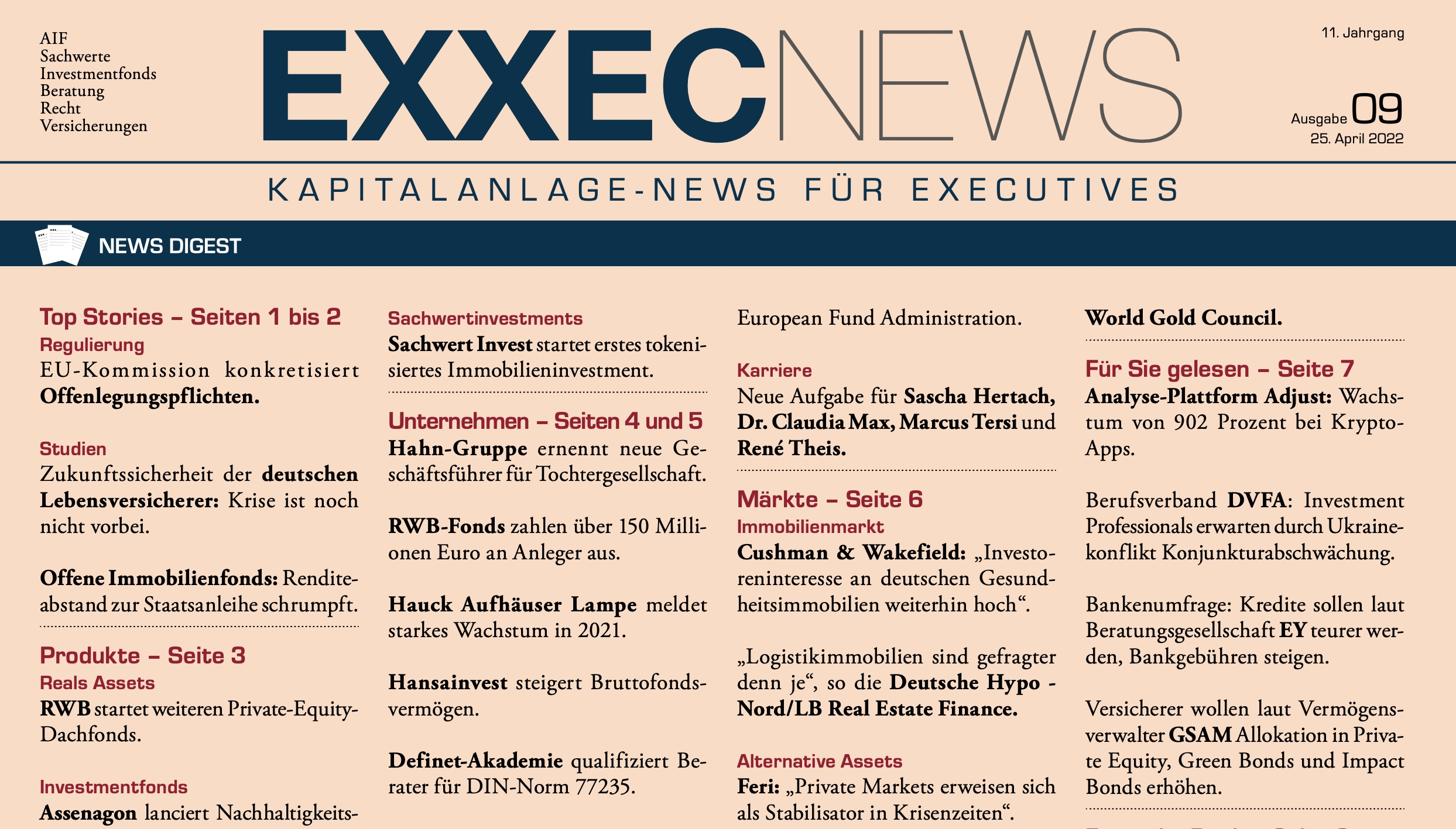 Fachzeitung Kapitalanlage EXXECNEWS 9-2022: Die Krise der Lebensversicherer ist noch nicht vorbei Fachzeitung Kapitalanlage EXXECNEWS 9-2022: Die Krise der Lebensversicherer ist noch nicht vorbei