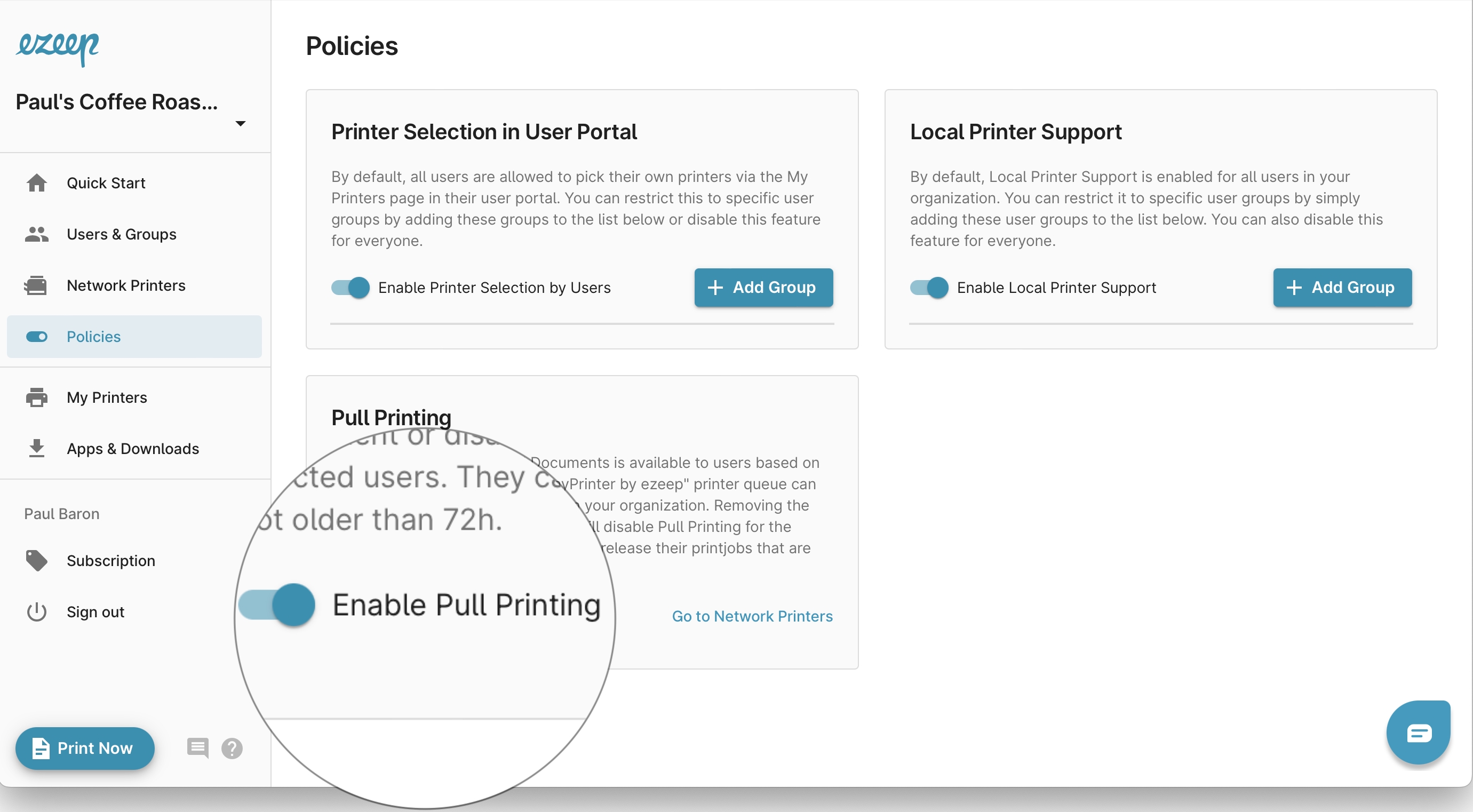 Pull Printing per Checkbox aktivieren