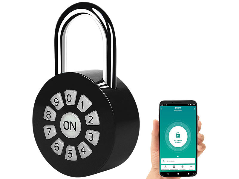 Xcase Metall-Vorhängeschloss mit Zahlencode und App, Bluetooth, IP65, www.pearl.de Xcase Metall-Vorhängeschloss mit Zahlencode und App, Bluetooth, IP65, www.pearl.de