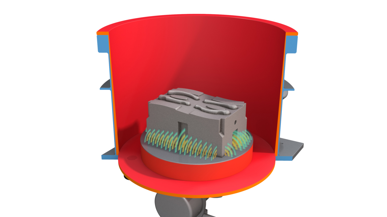 Trowal Multivibrator: Die Werkstücke machen die Bewegung des Arbeitsbehälters eins zu eins mit.