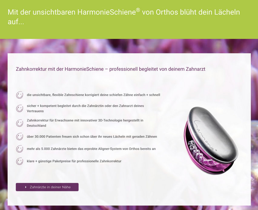 Anwendungsbeispiele Webentwicklung: Neue Zahnarztsuche für Harmonieschiene& Co.