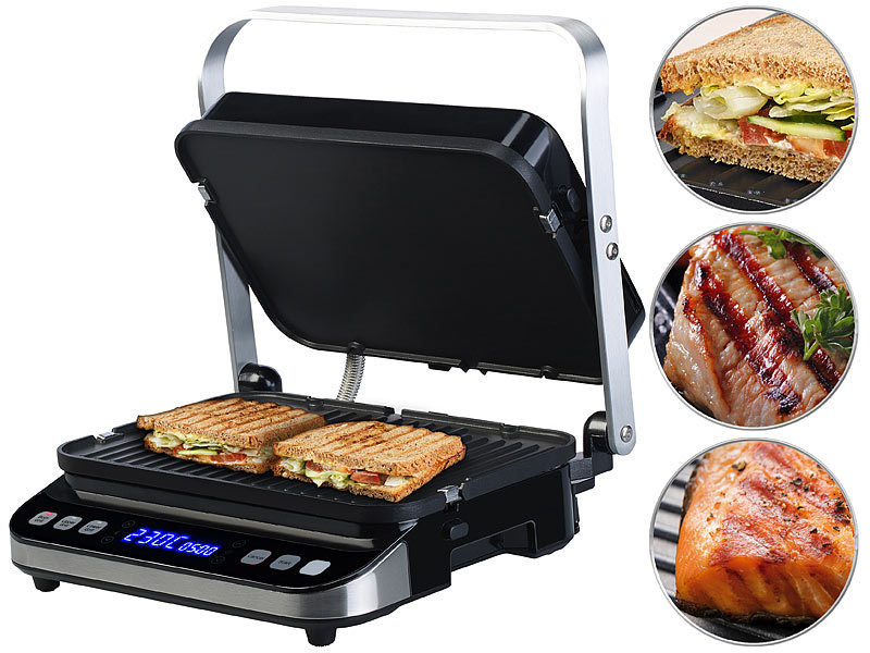 Rosenstein& Söhne Digitaler Panini-, Sandwich-& Kontaktgrill CG-2610, www.pearl.de