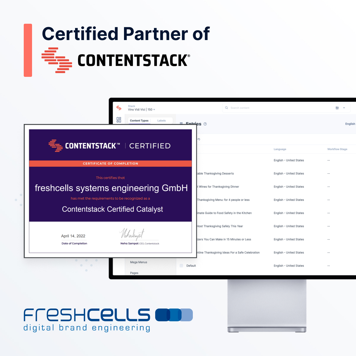 freshcells Systemingenieure werden zertifizierte Catalyst-Partner von Headless CMS Contentstack (Die Bildrechte liegen bei dem Verfasser der Mitteilung.) freshcells Systemingenieure werden zertifizierte Catalyst-Partner von Headless CMS Contentstack (Die Bildrechte liegen bei dem Verfasser der Mitteilung.)