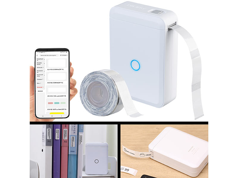 Callstel Mobiler Akku-Thermo-Labeldrucker ELD-100.app, www.pearl.de (Die Bildrechte liegen bei dem Verfasser der Mitteilung.) Callstel Mobiler Akku-Thermo-Labeldrucker ELD-100.app, www.pearl.de (Die Bildrechte liegen bei dem Verfasser der Mitteilung.)
