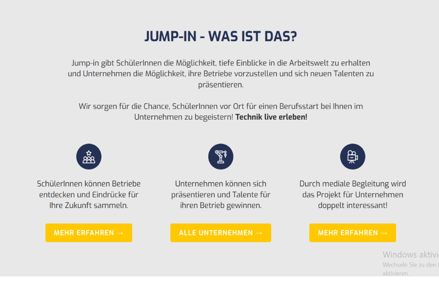 Screenshot der Jump-in Homepage (Die Bildrechte liegen bei dem Verfasser der Mitteilung.) Screenshot der Jump-in Homepage (Die Bildrechte liegen bei dem Verfasser der Mitteilung.)