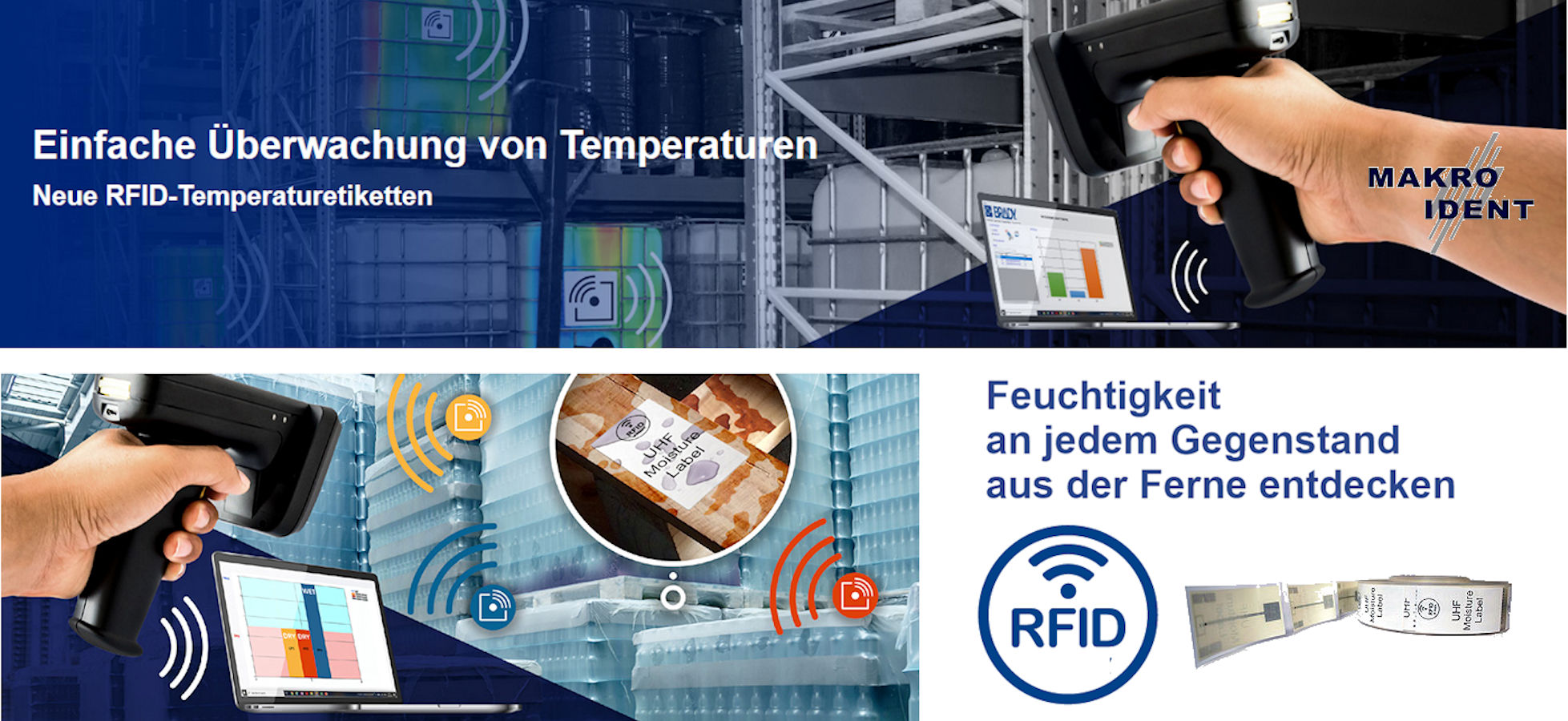 RFID-Etiketten mit Temperatur- oder Feuchtigkeits-Sensor RFID-Etiketten mit Temperatur- oder Feuchtigkeits-Sensor