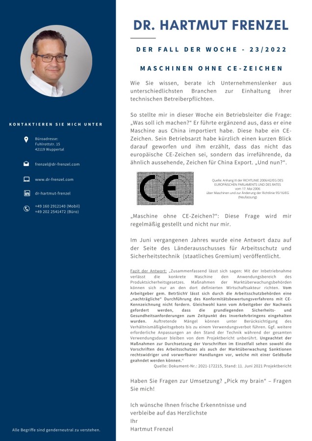 Der Fall der Woche | Maschinen ohne CE-Zeichen (© Dr. Hartmut Frenzel)