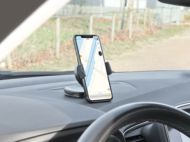 Lescars Kfz-Saugnapf-Smartphone-Halterung für Frontscheibe& Armaturenbrett, www.pearl.de (Die Bildrechte liegen bei dem Verfasser der Mitteilung.)