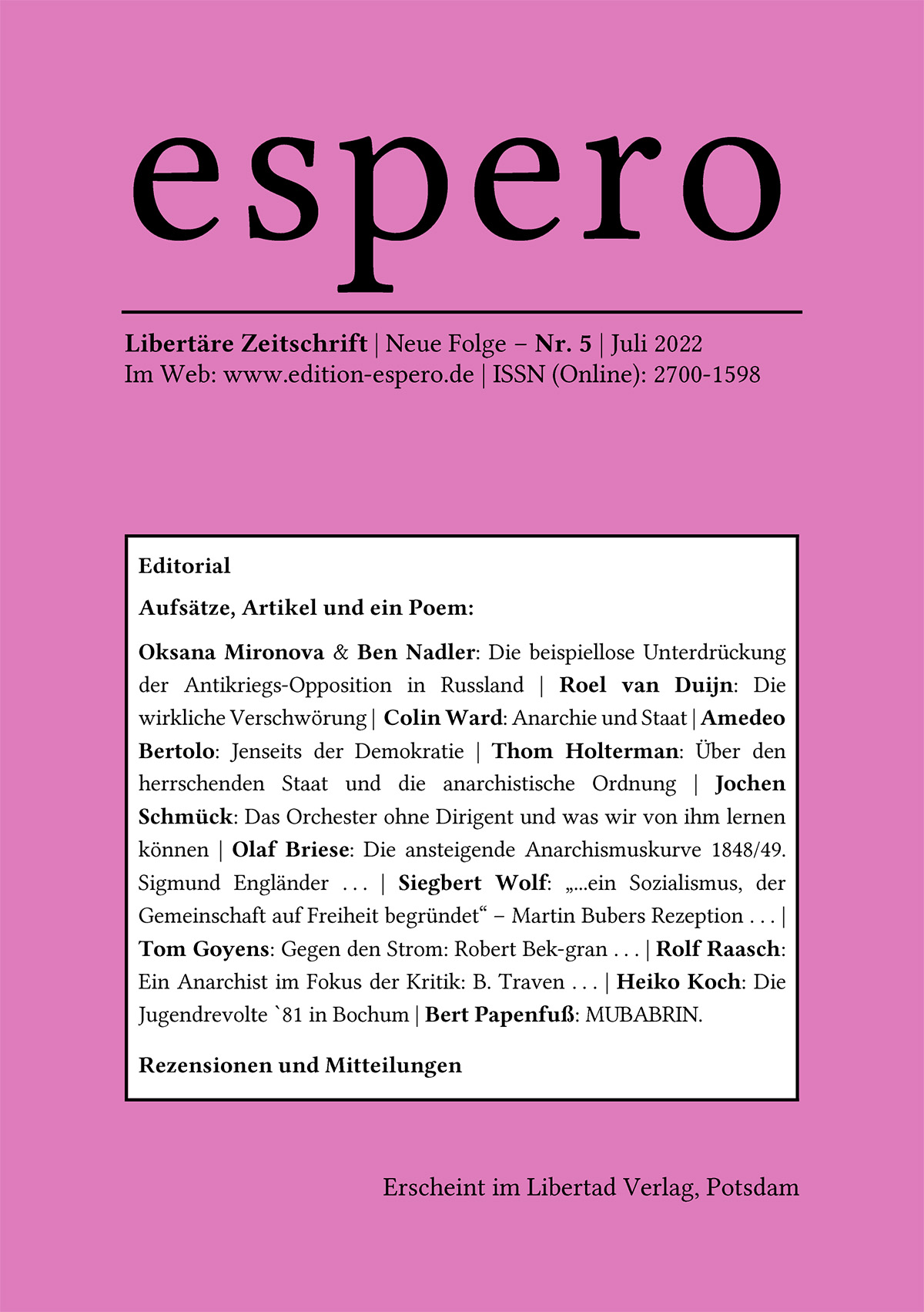 espero, Nr. 5 - die neue Sommerausgabe 2022 espero, Nr. 5 - die neue Sommerausgabe 2022