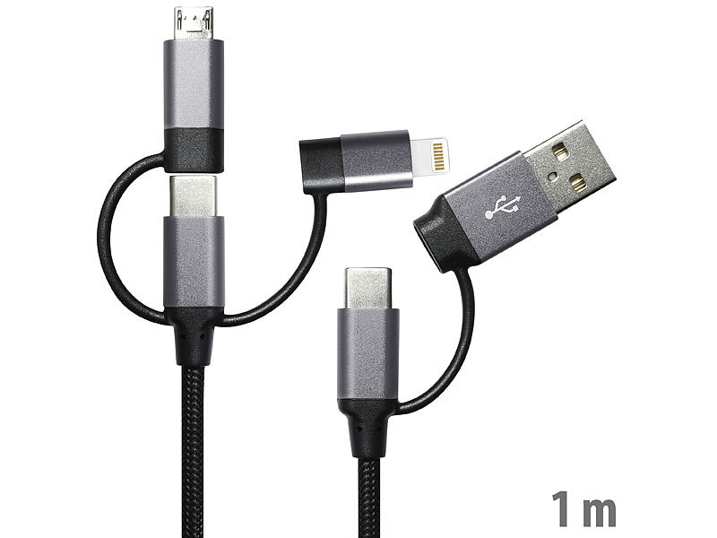 Callstel 6in1-Schnelllade-& Datenkabel USB-A/C zu USB-C/MicroUSB, 3A/60 Watt, 1m, www.pearl.de (Die Bildrechte liegen bei dem Verfasser der Mitteilung.) Callstel 6in1-Schnelllade-& Datenkabel USB-A/C zu USB-C/MicroUSB, 3A/60 Watt, 1m, www.pearl.de (Die Bildrechte liegen bei dem Verfasser der Mitteilung.)