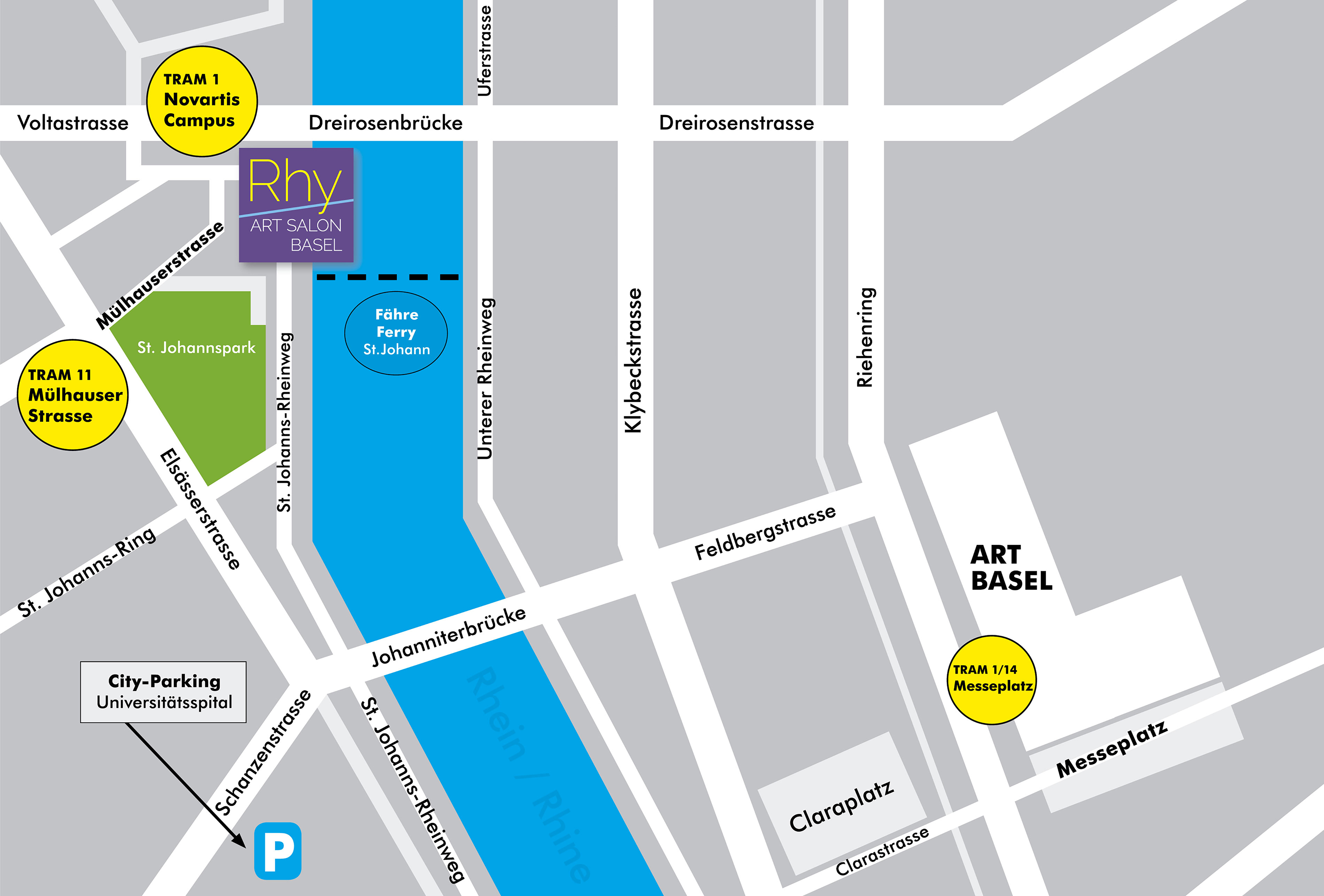 Map of Rhy Art Salon Basel - international art fair Map of Rhy Art Salon Basel - international art fair