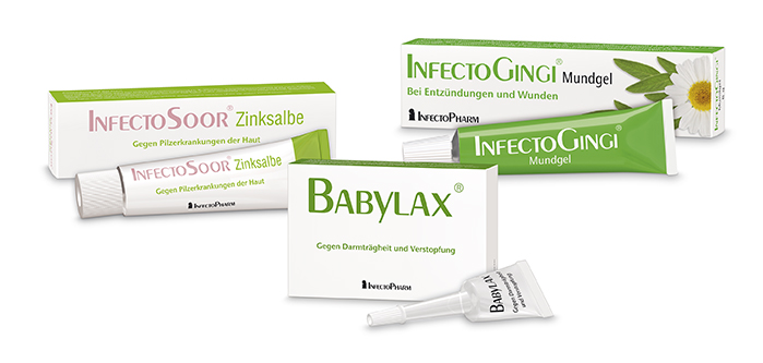 InfectoSoor®, Babylax®und InfectoGingi®von InfectoPharm sind in Deutschland erste Wahl. (Die Bildrechte liegen bei dem Verfasser der Mitteilung.)