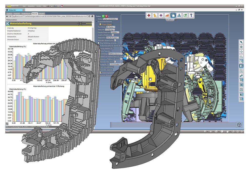 Durch Ersatzmodelle im Voxel-Format wird eine hohe Nesting-Geschwindigkeit und Packdichte erreicht. (Bildquelle: CT CoreTechnologie GmbH) Durch Ersatzmodelle im Voxel-Format wird eine hohe Nesting-Geschwindigkeit und Packdichte erreicht. (Bildquelle: CT CoreTechnologie GmbH)