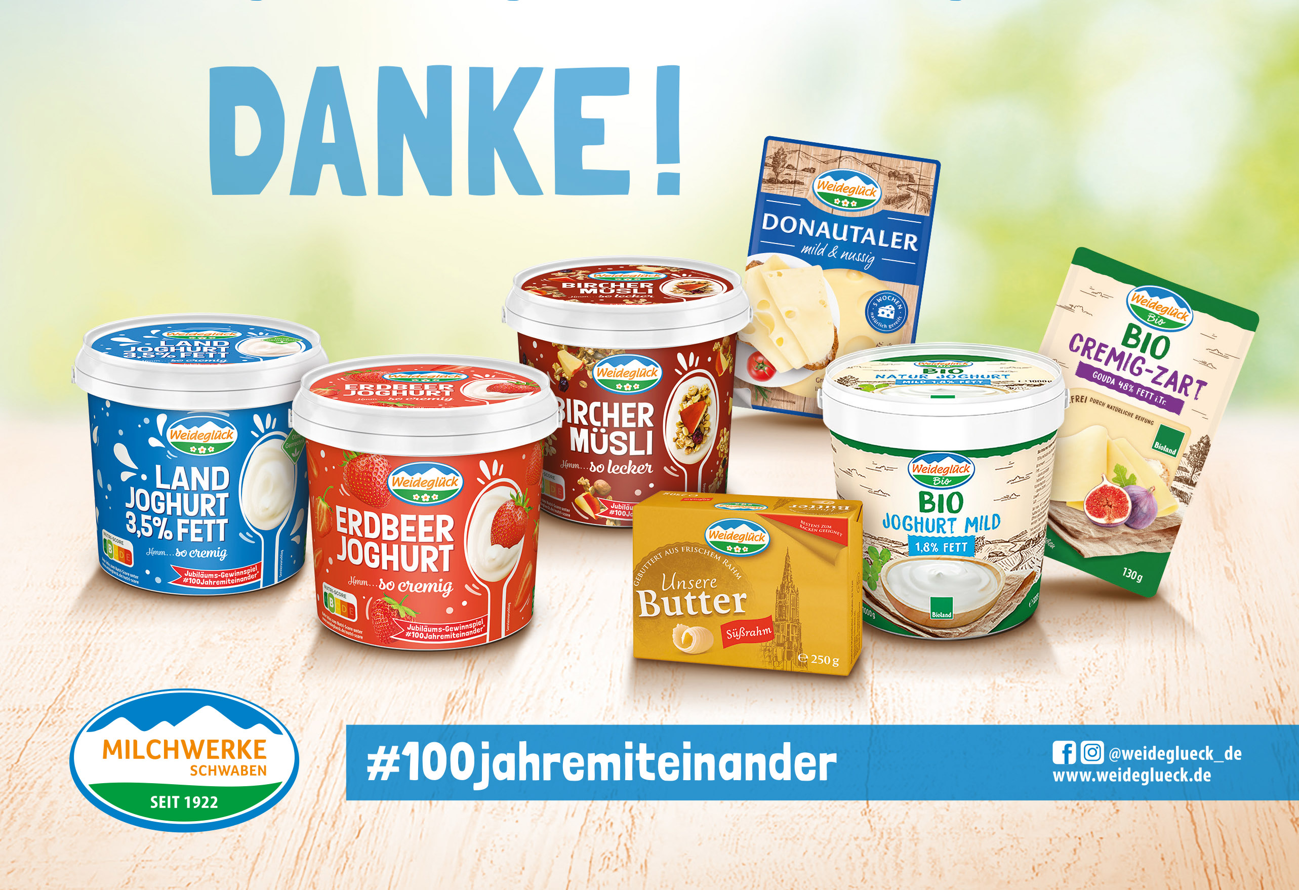 Mit der Jubiläums-Kampagne bedanken sich die Milchwerke Schwaben für #100jahremiteinander. (Bildquelle: Milchwerke Schwaben)