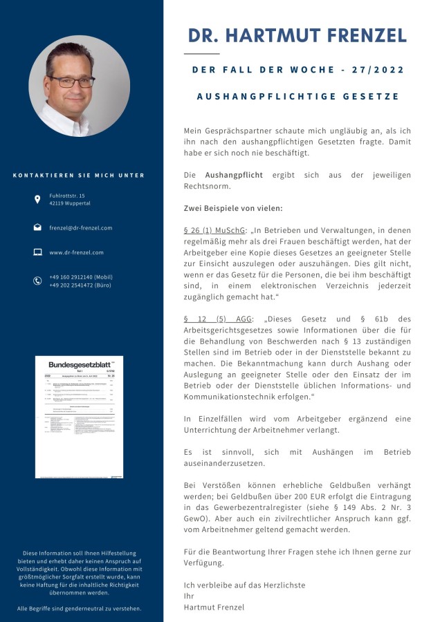 Der Fall der Woche | Aushangpflichtige Gesetze (© Dr. Hartmut Frenzel)