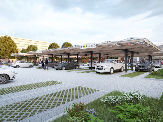 Solarcarport für versiegelte Parkflächen (Bildquelle: Sopago GmbH)