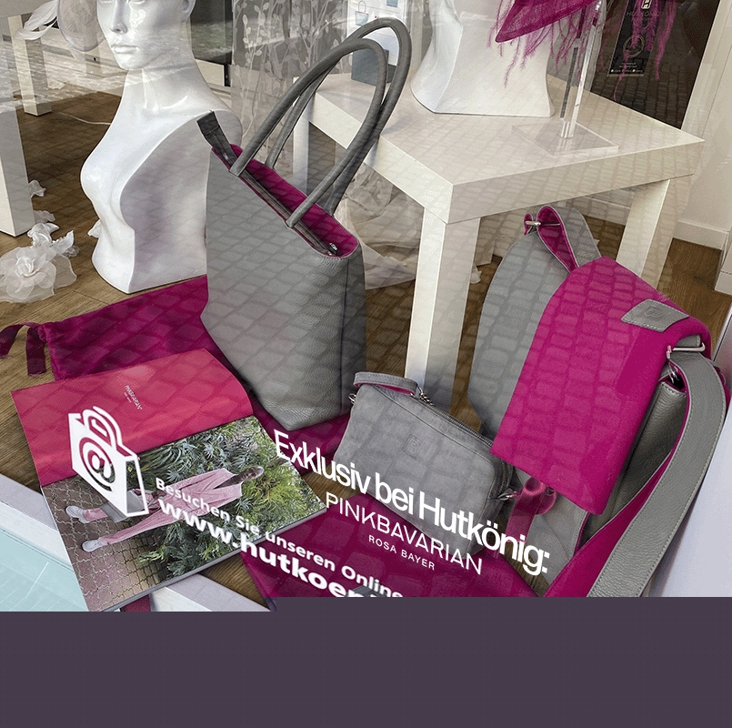 Handtaschen von PINKBAVARIAN im Schaufenster beim Hutmacher am Dom, in der Altstadt von Regensburg (Die Bildrechte liegen bei dem Verfasser der Mitteilung.) Handtaschen von PINKBAVARIAN im Schaufenster beim Hutmacher am Dom, in der Altstadt von Regensburg (Die Bildrechte liegen bei dem Verfasser der Mitteilung.)
