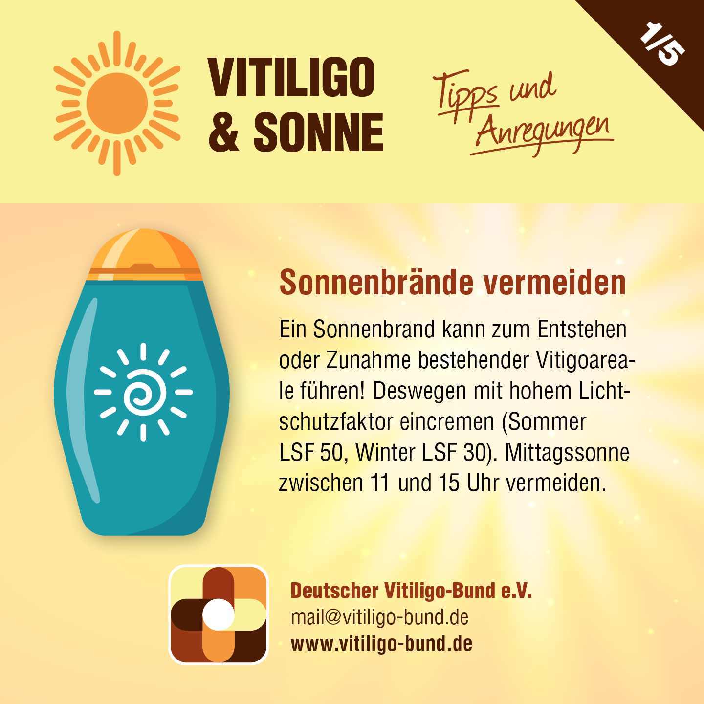 Social-Media-Posts begleiten die Informationskampagne Vitiligo & Sonne des Deutsche Vitiligo-Bundes Social-Media-Posts begleiten die Informationskampagne Vitiligo & Sonne des Deutsche Vitiligo-Bundes