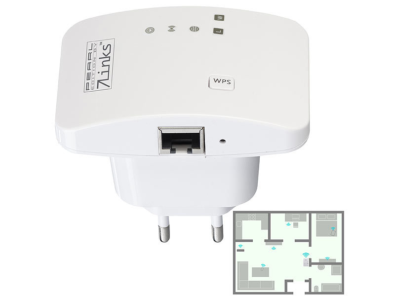 7links Mini-WLAN-Repeater WLR-310.sm mit WPS-Taste, 300 Mbit/s, 2,4 GHz, LAN-Anschluss, www.pearl.de (Die Bildrechte liegen bei dem Verfasser der Mitteilung.) 7links Mini-WLAN-Repeater WLR-310.sm mit WPS-Taste, 300 Mbit/s, 2,4 GHz, LAN-Anschluss, www.pearl.de (Die Bildrechte liegen bei dem Verfasser der Mitteilung.)