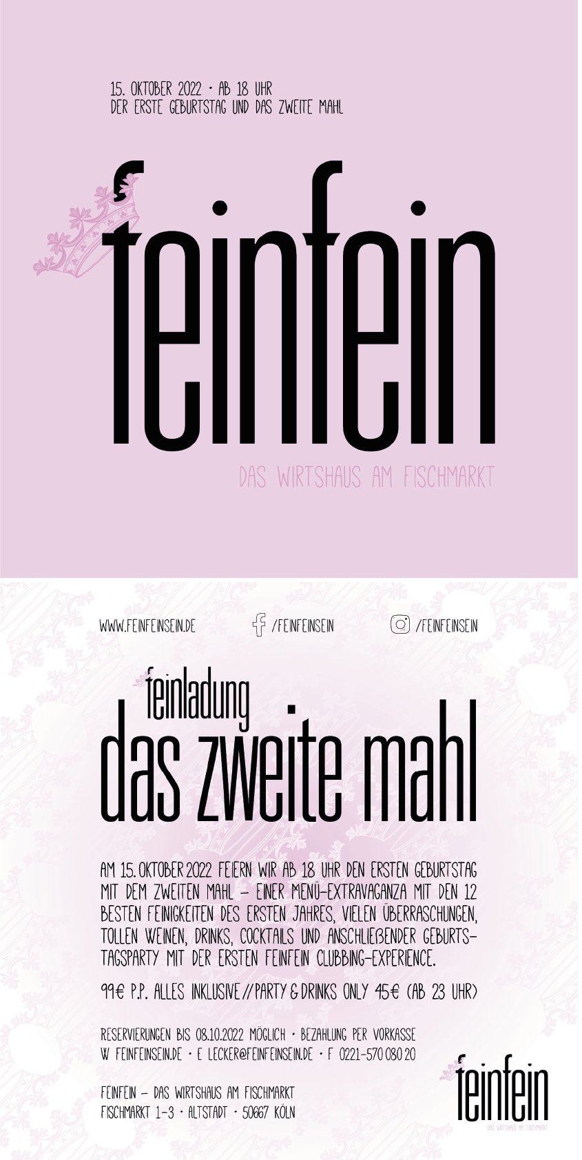 Einladung | Eine feinfeine Geburtstagsfeier | Wirtshaus feinfein | Köln-Altstadt | Event am 15.10.22 (Die Bildrechte liegen bei dem Verfasser der Mitteilung.) Einladung | Eine feinfeine Geburtstagsfeier | Wirtshaus feinfein | Köln-Altstadt | Event am 15.10.22 (Die Bildrechte liegen bei dem Verfasser der Mitteilung.)