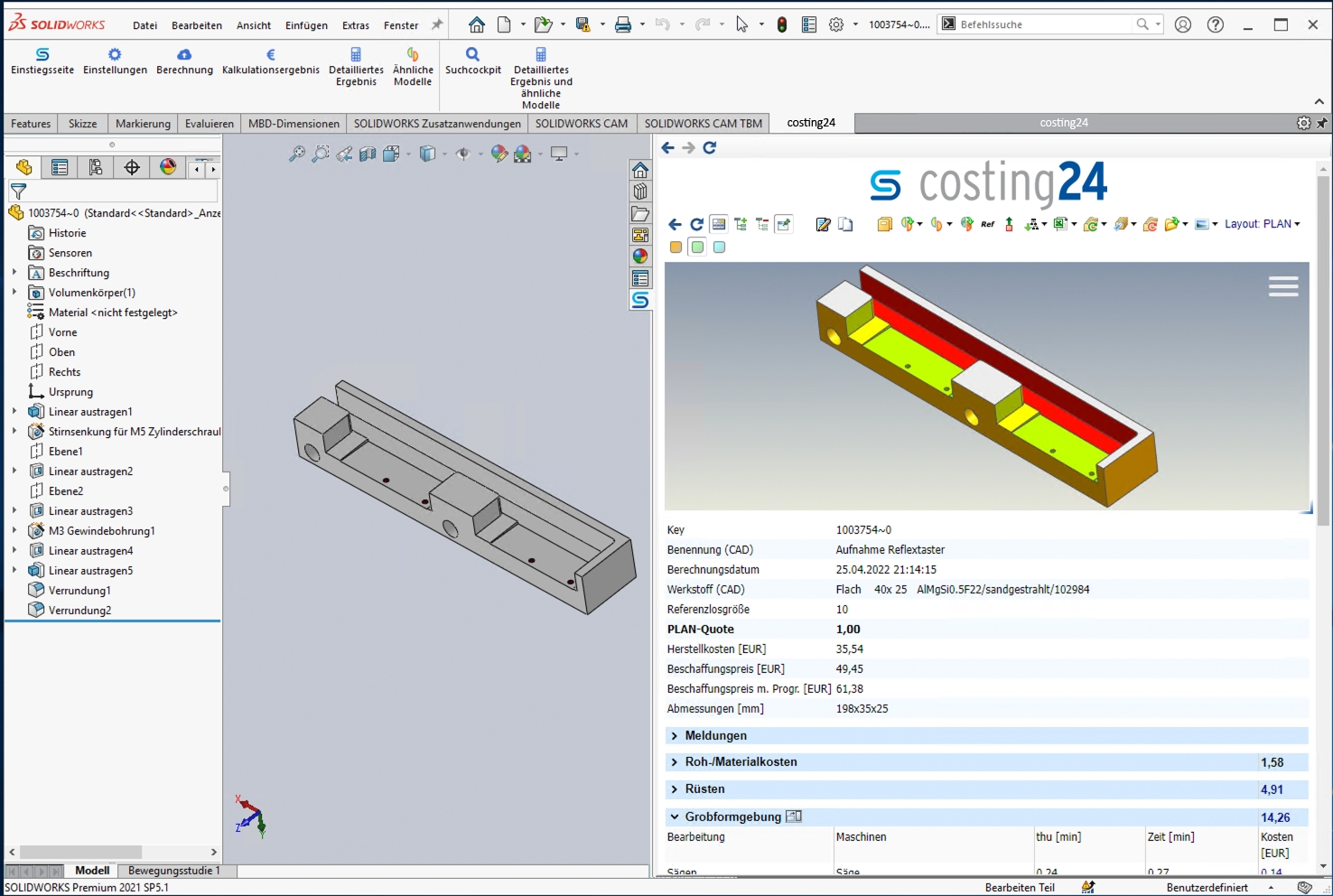 Screenshot: Herstellkosten lassen sich anhand der 3D-Modelle aktuell und individuell kalkulieren (Bildquelle: Bildrechte: simus systems GmbH, Karlsruhe) Screenshot: Herstellkosten lassen sich anhand der 3D-Modelle aktuell und individuell kalkulieren (Bildquelle: Bildrechte: simus systems GmbH, Karlsruhe)