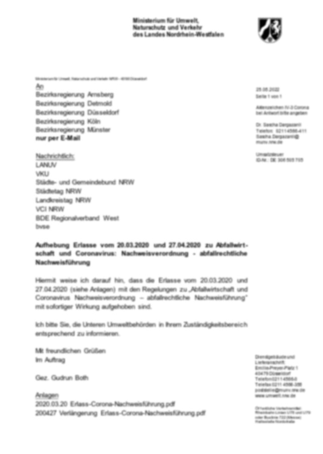 Abfallwirtschaft und Coronavirus | Nachweisverordnung - abfallrechtliche Nachweisführung Abfallwirtschaft und Coronavirus | Nachweisverordnung - abfallrechtliche Nachweisführung