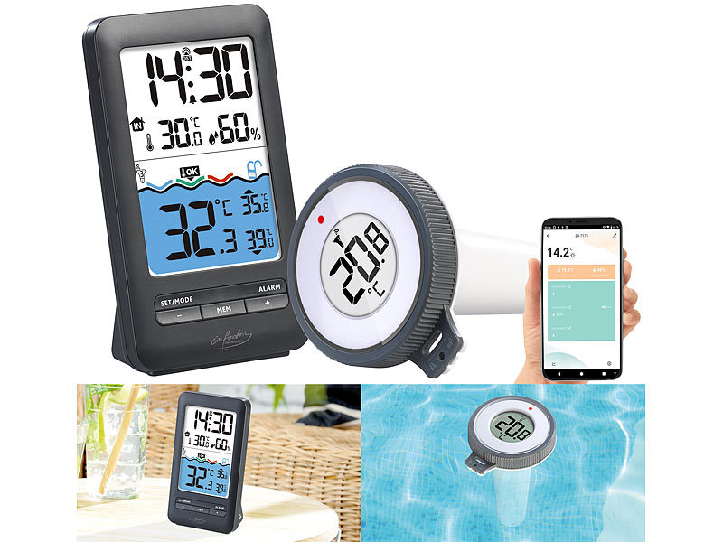 infactory Smartes WLAN-Teich-& Poolthermometer PT-400.app, Funk-Empfänger, App, IP67, www.pearl.de (Die Bildrechte liegen bei dem Verfasser der Mitteilung.)