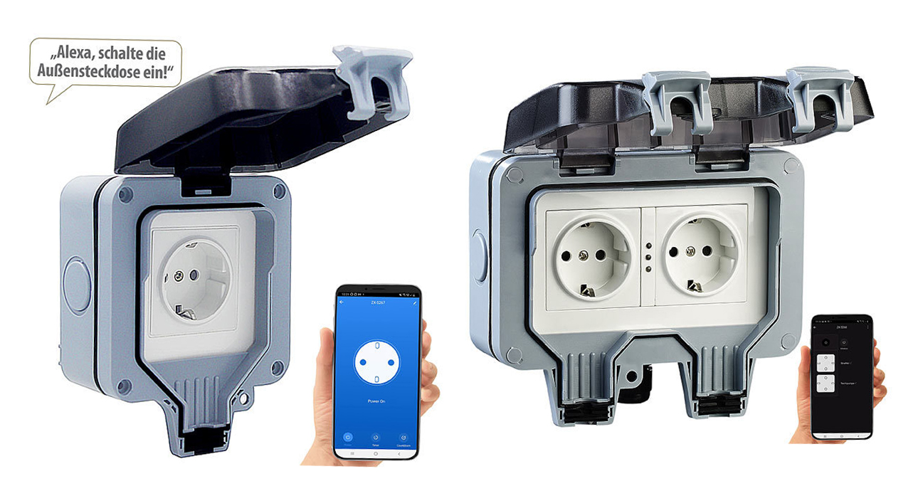 Luminea Home Control Outdoor-WLAN-Aufputzsteckdosen SF-520.avs und SF-530.avs, www.pearl.de (Die Bildrechte liegen bei dem Verfasser der Mitteilung.)