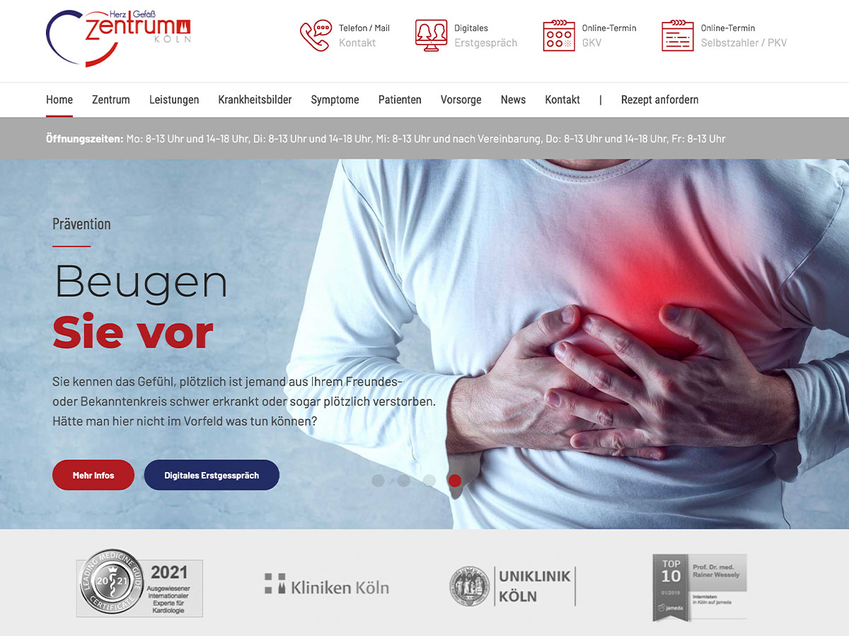Der Moritz Dunkel entwickelte das neue Webdesign für das Kölner Herzzentrum (Die Bildrechte liegen bei dem Verfasser der Mitteilung.)
