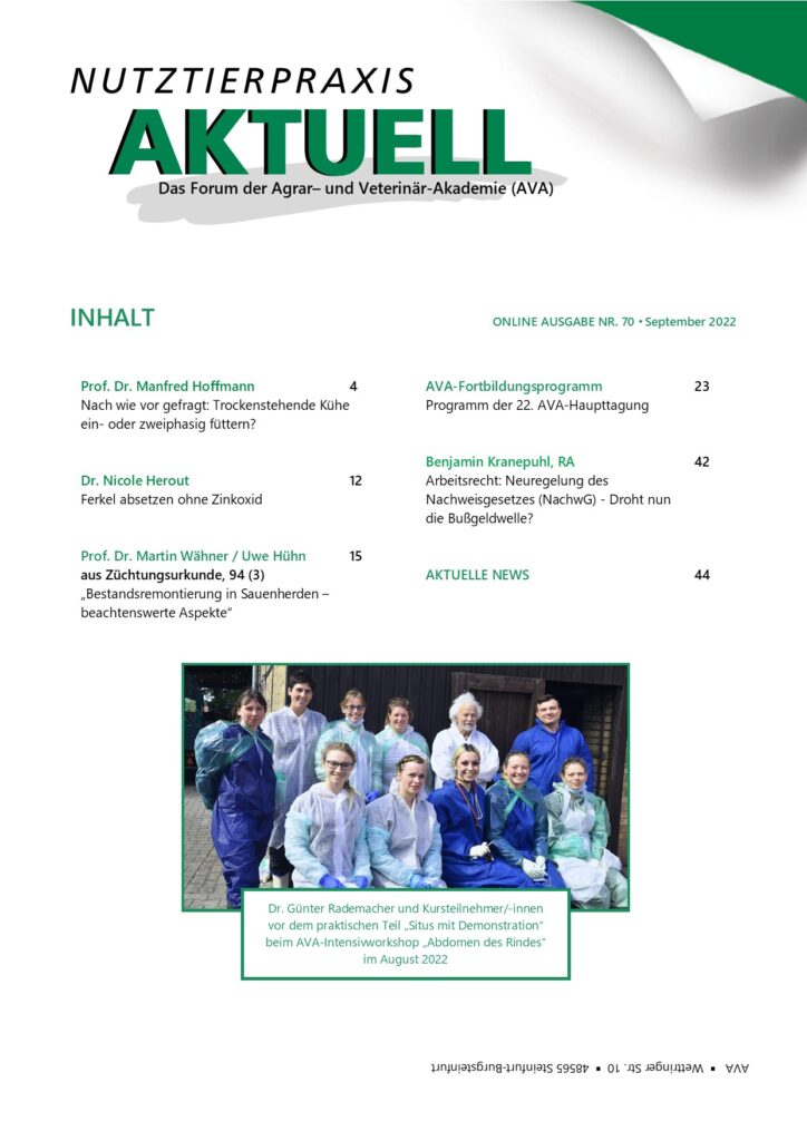 Das Titelblatt der aktuellen Ausgabe Nr. 70 der NUTZTIERPRAXIS AKTUELL (NPA) der AVA (Die Bildrechte liegen bei dem Verfasser der Mitteilung.)