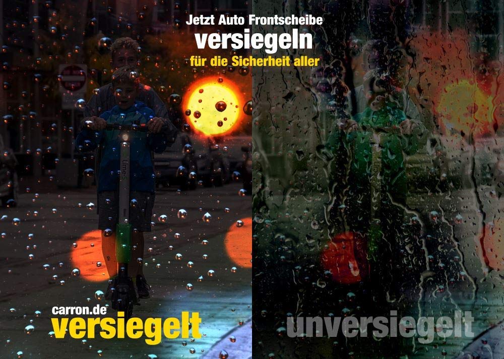 carron®Anti-Rain Regenabweiser verbessert die Sicht auch durch Entfernung der Microkratzer (Die Bildrechte liegen bei dem Verfasser der Mitteilung.) carron®Anti-Rain Regenabweiser verbessert die Sicht auch durch Entfernung der Microkratzer (Die Bildrechte liegen bei dem Verfasser der Mitteilung.)