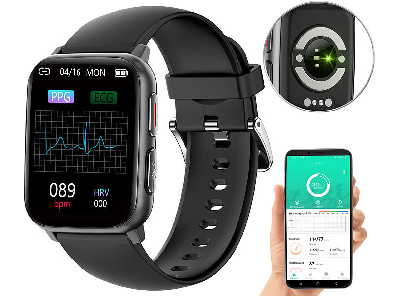 newgen medicals Fitness-Smartwatch SW-480, mit EKG-, Blutdruck-, SpO2-Anzeige, www.pearl.de (Die Bildrechte liegen bei dem Verfasser der Mitteilung.)