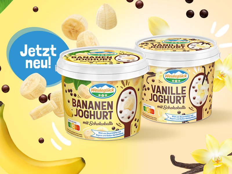 Den neuen Joghurt mit schokoladigen Cerealienkugeln gibt es in den Sorten Banane und Vanille. (Bildquelle: Milchwerke Schwaben) Den neuen Joghurt mit schokoladigen Cerealienkugeln gibt es in den Sorten Banane und Vanille. (Bildquelle: Milchwerke Schwaben)
