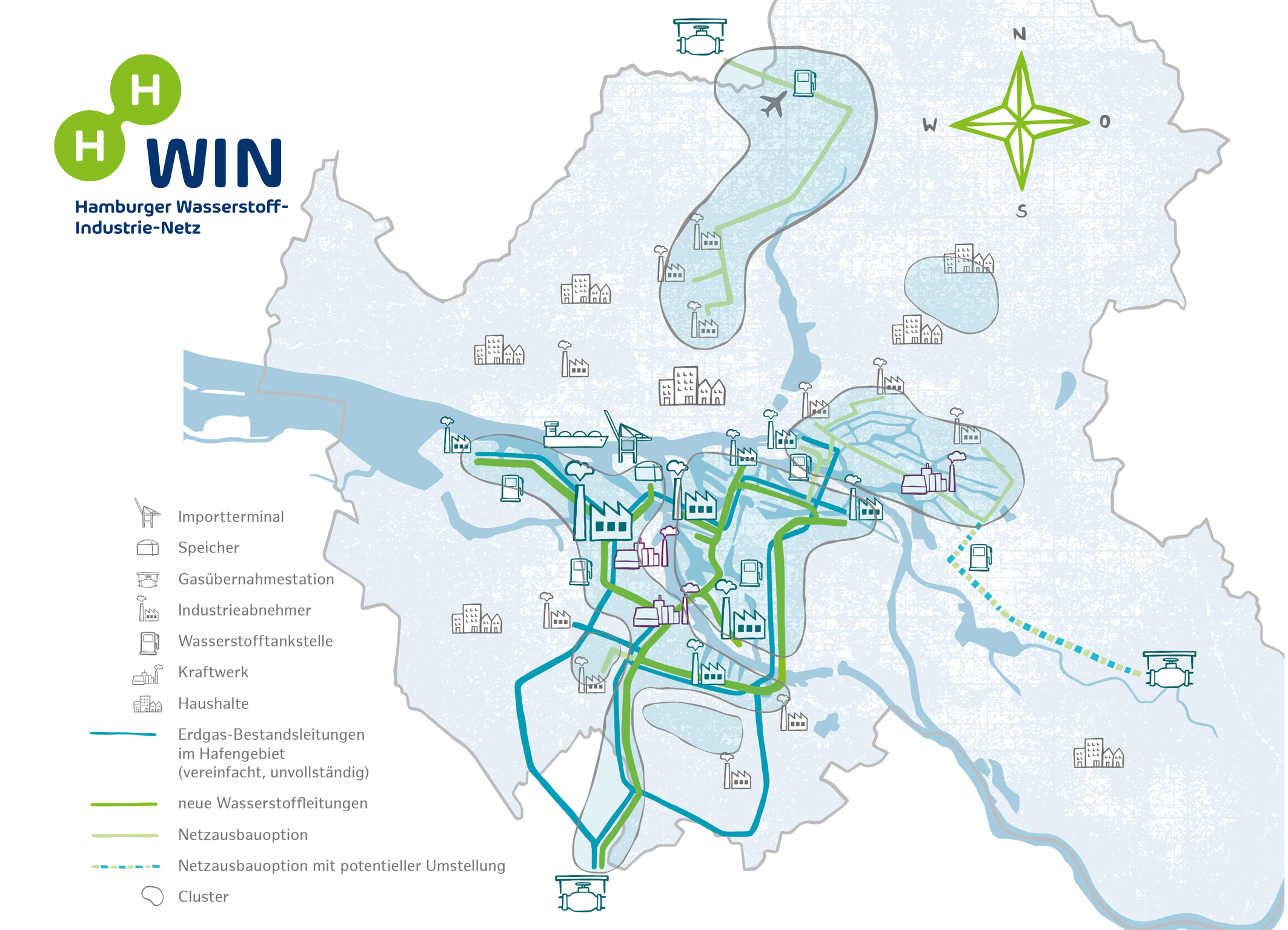 Vier Erweiterungscluster will Gasnetz Hamburg bei HH-WIN zusätzlich projektieren. Vier Erweiterungscluster will Gasnetz Hamburg bei HH-WIN zusätzlich projektieren.