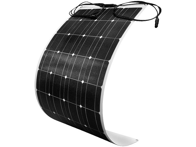 revolt Flexibles monokristallines Solarmodul mit Anschlusskabel, 100 Watt, IP67, www.pearl.de (Die Bildrechte liegen bei dem Verfasser der Mitteilung.) revolt Flexibles monokristallines Solarmodul mit Anschlusskabel, 100 Watt, IP67, www.pearl.de (Die Bildrechte liegen bei dem Verfasser der Mitteilung.)